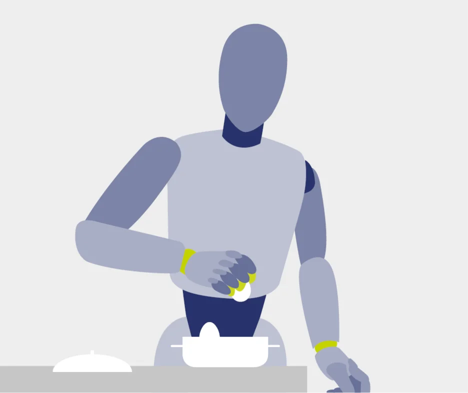 Illustration of humanoid robot performing precision task with highlighted force sensing areas