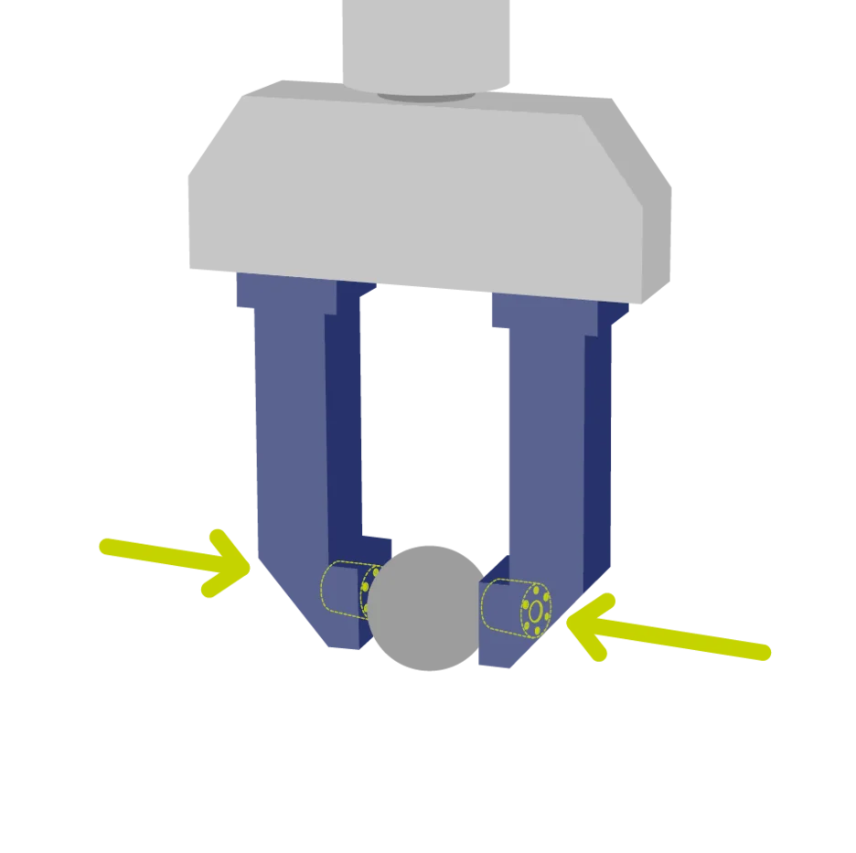 Robot gripper applying symmetric force on cylindrical object during controlled gripping process