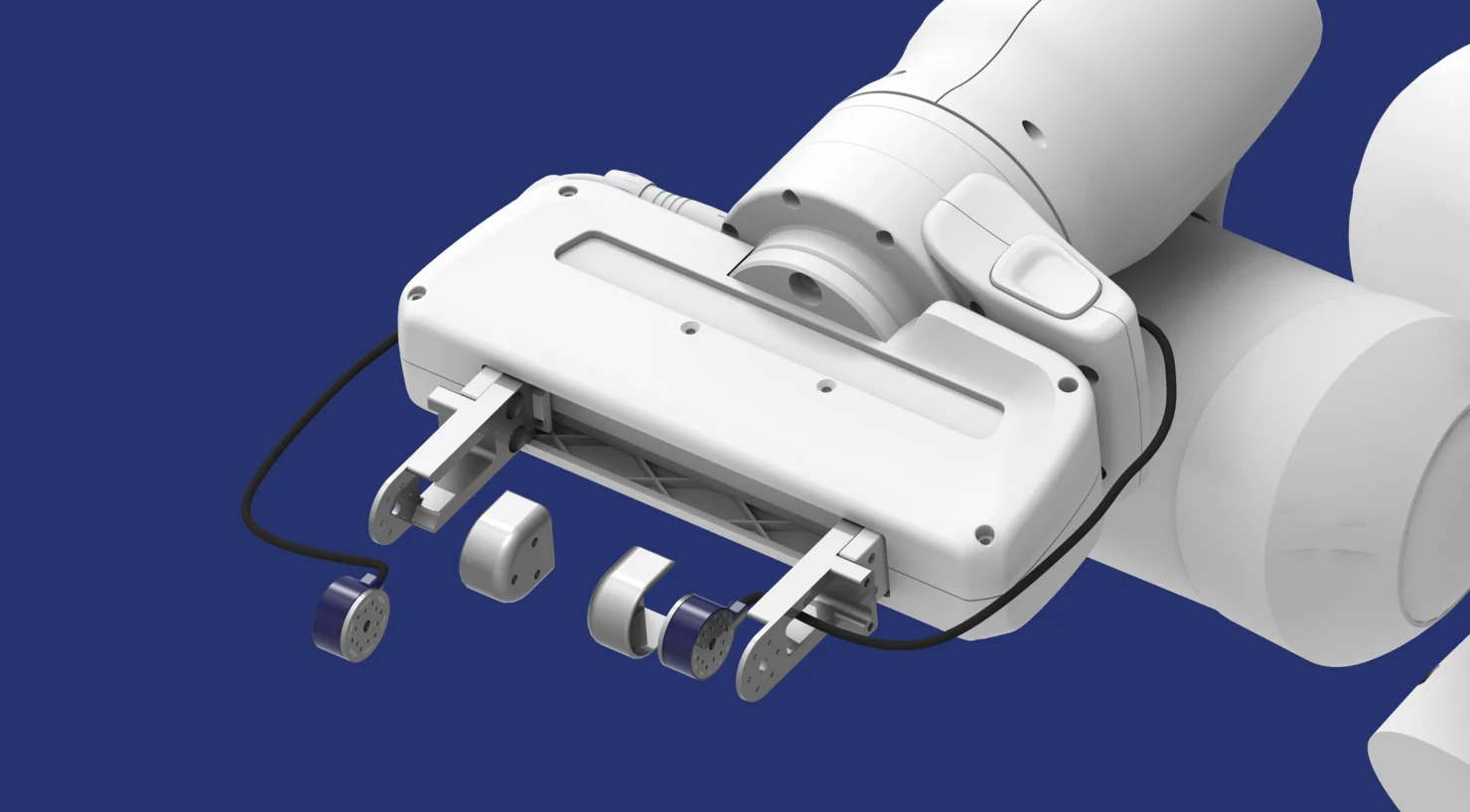 Industrial robot gripper with integrated force torque sensors performing gripping task